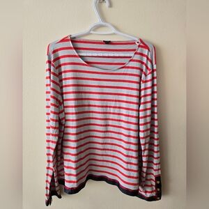 J.Crew Xl Striped Red & Light Blue Striped Top With Button And Ribbon Details